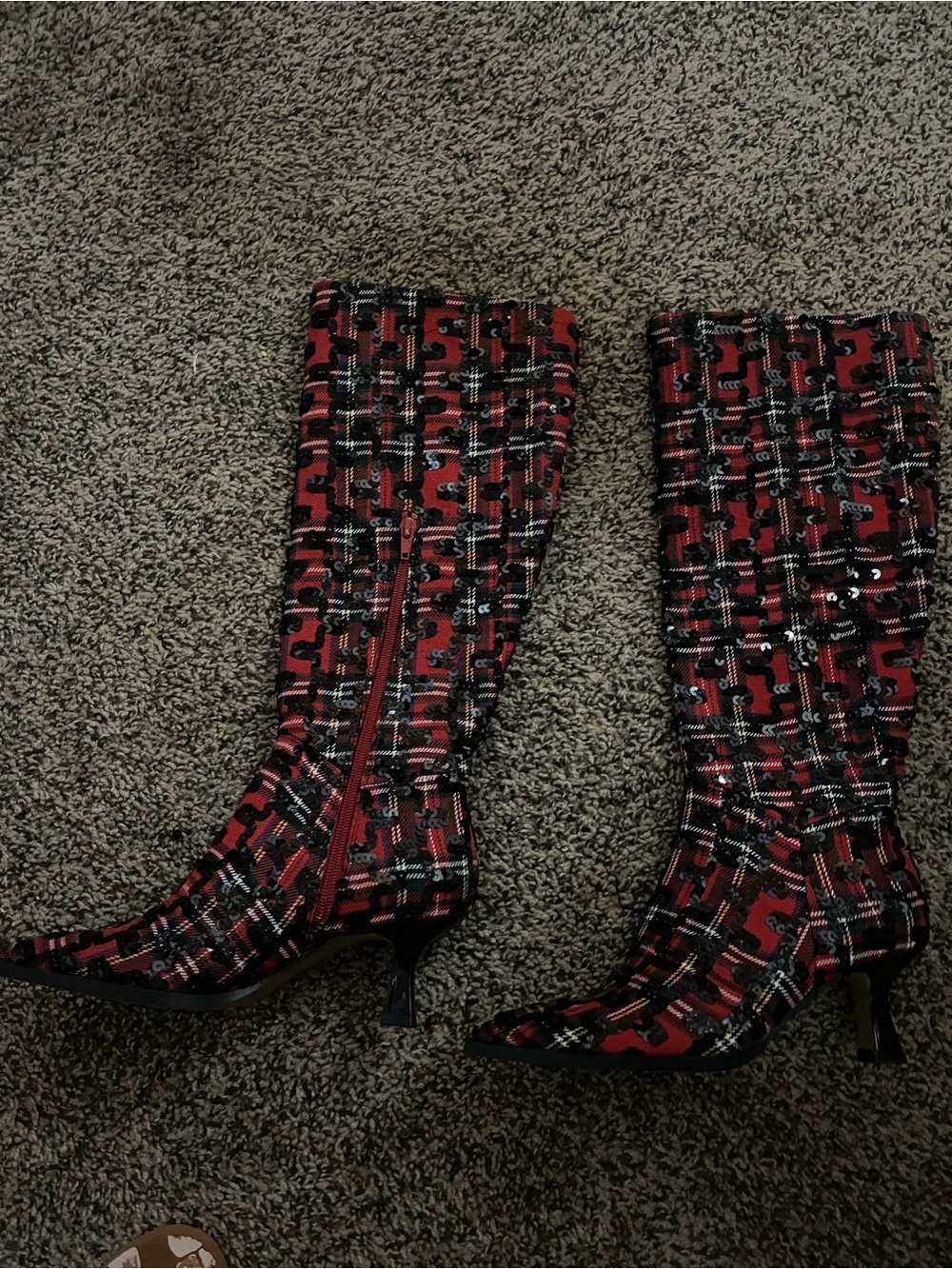 Betsey Johnson Black with Red Floral Pointed Heeled Ankle Boots